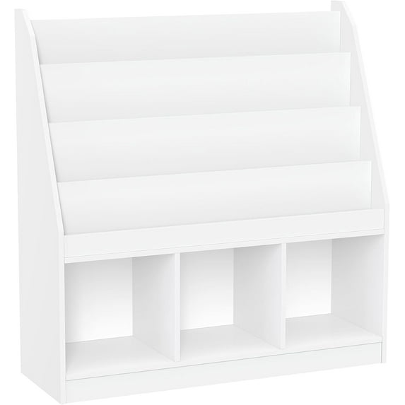 Kids 4 shelves Three Cubbies Bookrack, White (02-251), 11.81"D x 35"W x 36"H