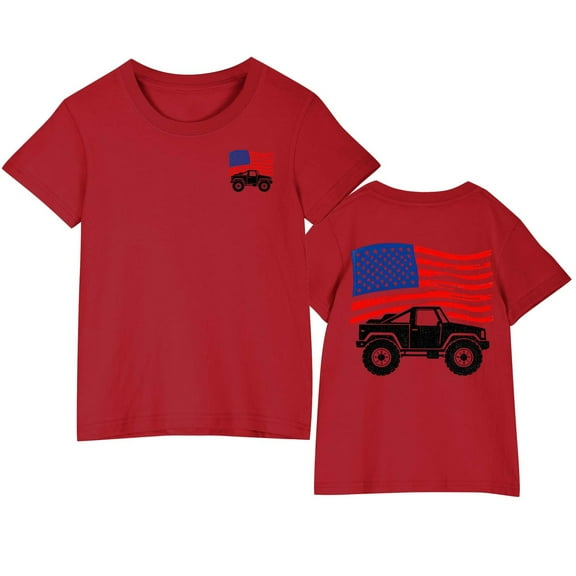 Kids 4Th Of July Cotton Shirts Boys Girls Funny American Flag Graphic Tees Casual Cozy Round Neck Short Sleeve Top Red 4-5 Years