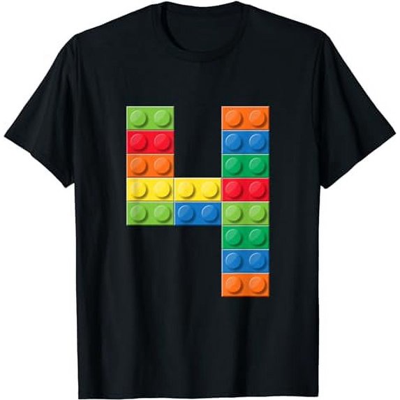 Kids 4th Birthday Master Builder Four Years Building Bricks T-Shirt