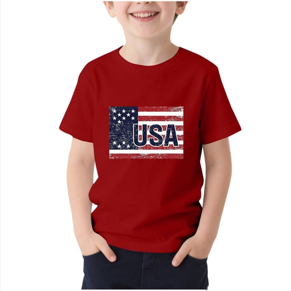 Kids 4th of July T-Shirt for Boys Girls Patriotic American Flag Printed Tops Round Neck Short Sleeves Tees Shirts Children's Independence Day Clothes