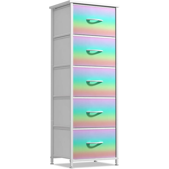 Kids 5-Drawer Dresser with Steel Frame & Tie-Dye Fabric Bins, Wide Storage Chest & Nightstand