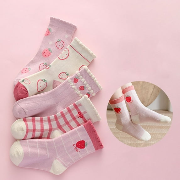 Kids 5 Pairs Cotton Socks For Boys And Girls Comfortable Socks Pink 2-4 Years
