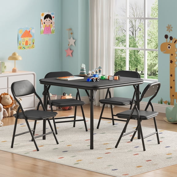 Kids 5-Piece Classroom Folding Table and Chairs Set, Folding Activity Table and Chairs Set for Dining Room,Daycare,Classrooms, Black