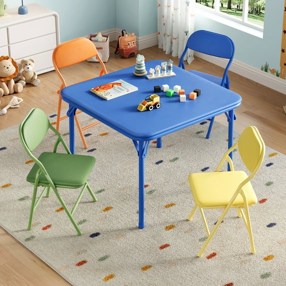 Kids 5 Piece Classroom Folding Table and Chairs Set, Folding Activity Table and Chairs Set for Dining Room,Daycare,Classrooms, Blue color