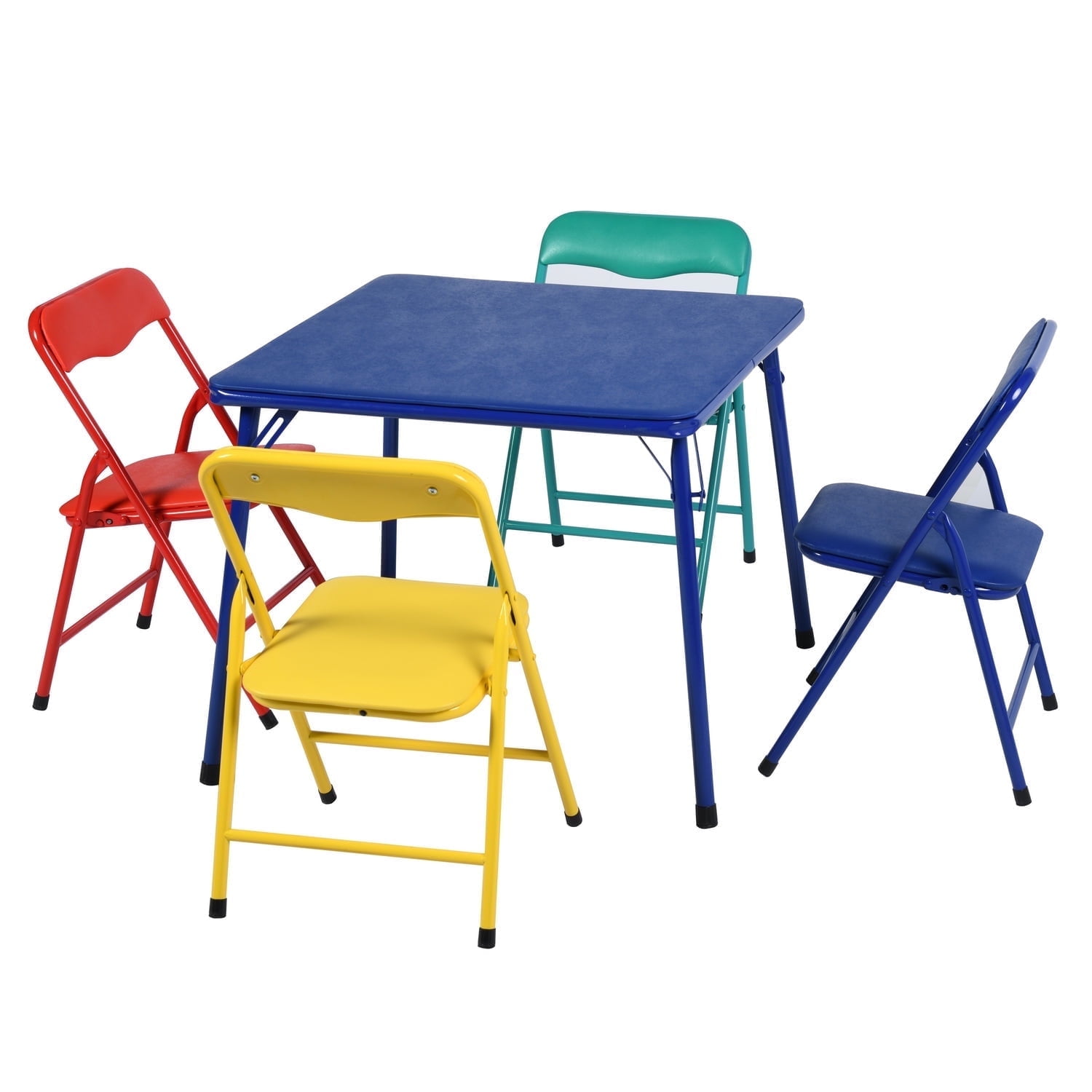 Kids 5-Piece Folding Table and Chair Set, Multicolor – Includes Blue Table and Red, Yellow, Green, Blue Chairs