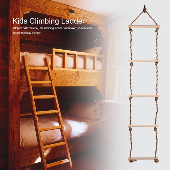 Kids 5-Step Climbing Rope Ladder Swing - Heavy Duty Wooden Playground Accessory for Backyard Exercise (172 cm / 67.72 in)