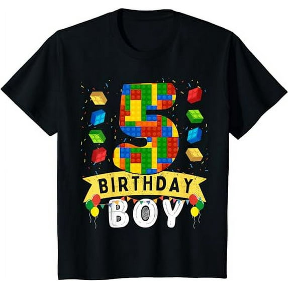 Kids 5 Year Old Building Blocks Master builder 5th Birthday Boy T-Shirt