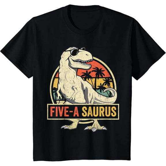 Kids 5 Year Old Dinosaur Birthday 5th T Rex Dino Five Saurus T-Shirt