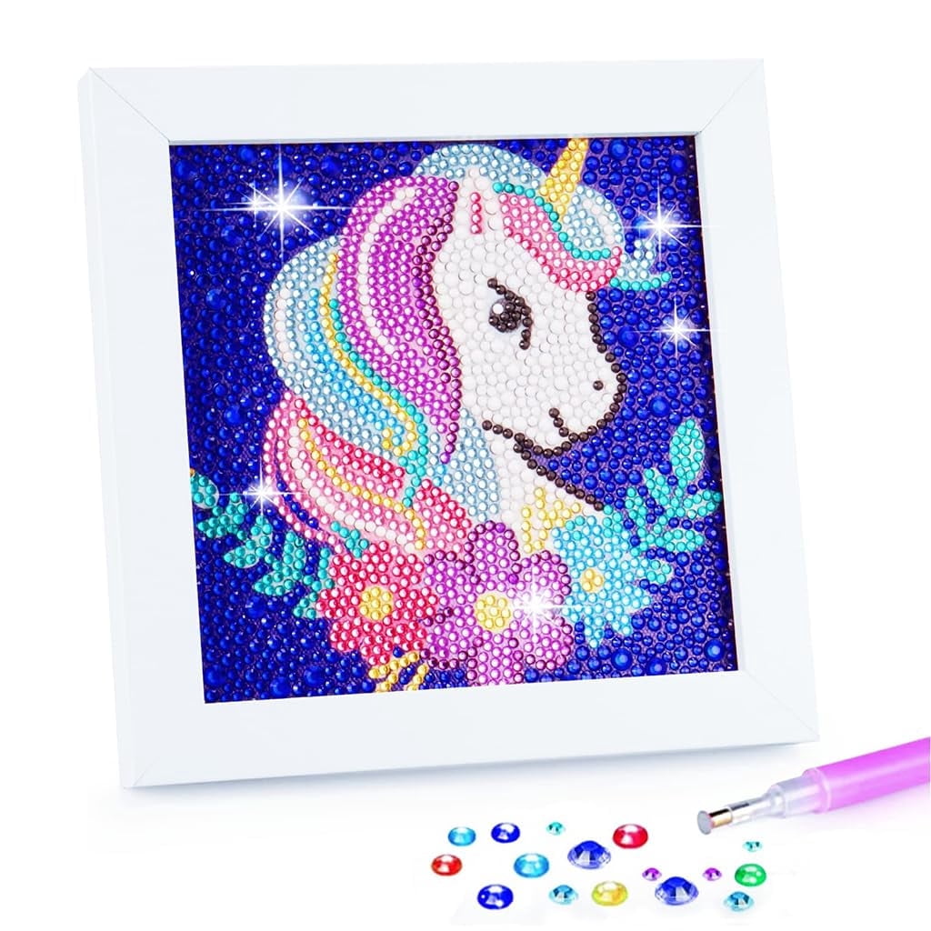 Kids 5D Painting Art Kits: Art and Crafts for Boys Girls Age 8 9 10 11 12 Birthday Gifts for Children Friends Wooden Frame Unicorn Diamond Dotz Painting Kits Presents for 6-12 Year Old Boy Girl