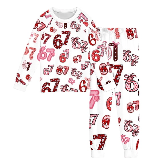 Kids 6 7 Meme 2 Piece Set Love Heart Print Design Long Sleeve Shirt Holiday Pants for Boys Girls Pjs White 8 Y-9 Y