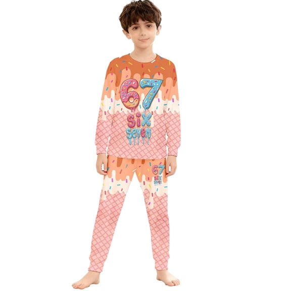 Kids 6 7 Meme Pajamas Sets 67 Shirts Set Six Seven Long Sleeve Top Loungewear Pjs Sets For Boys Girls Orange 6 Y-7 Y
