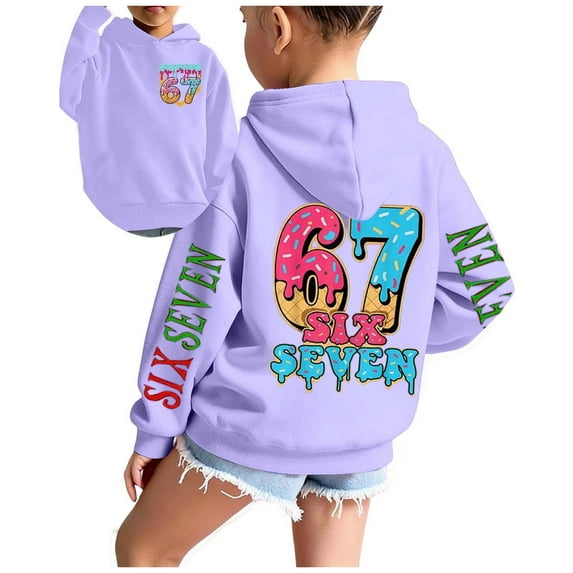 Kids 6 7 Sweatshirt 67 Boys Girls Kids Youth Ice Cream Funny Sweatshirt Hoodies Purple 11 Y-12 Y