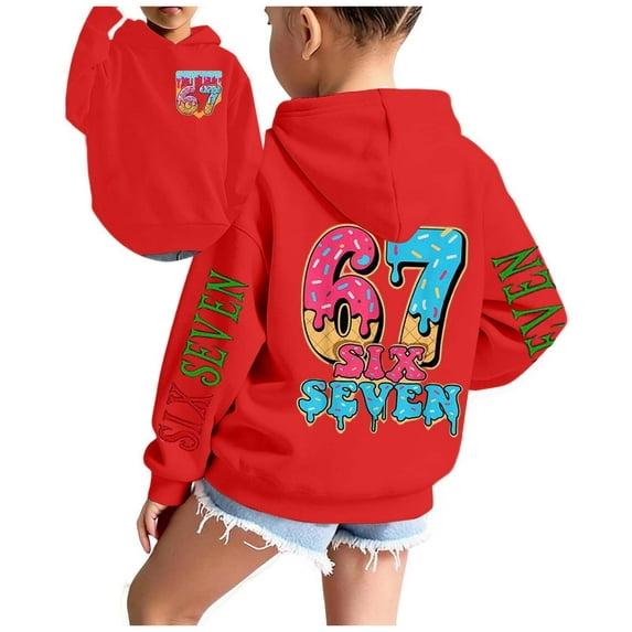 Kids 6 7 Sweatshirt 67 Boys Girls Kids Youth Ice Cream Funny Sweatshirt Hoodies Red 6 Y-7 Y
