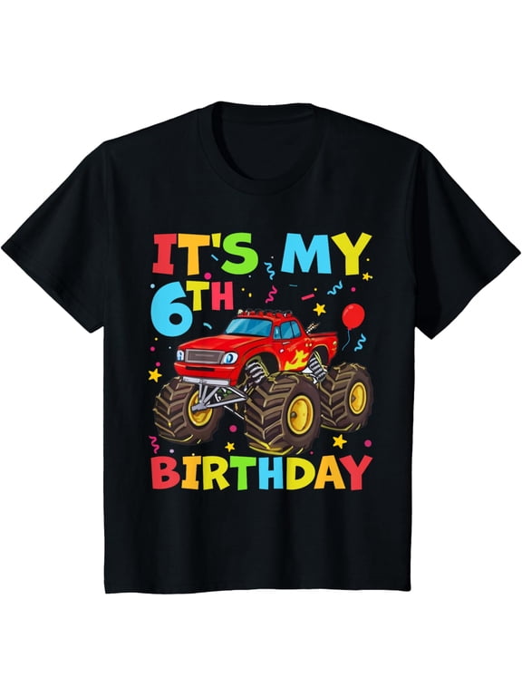 Kids 6 Year Old Birthday Boy Outfit Six Truck - Boys 6th Birthday T-Shirt