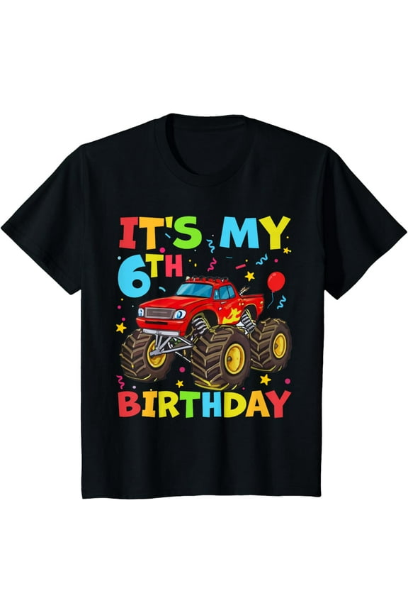 Kids 6 Year Old Birthday Boy Outfit Six Truck - Boys 6th Birthday T-Shirt