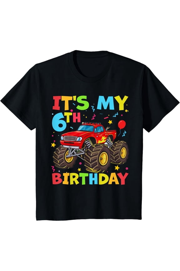 Kids 6 Year Old Birthday Boy Outfit Six Truck - Boys 6th Birthday T-Shirt