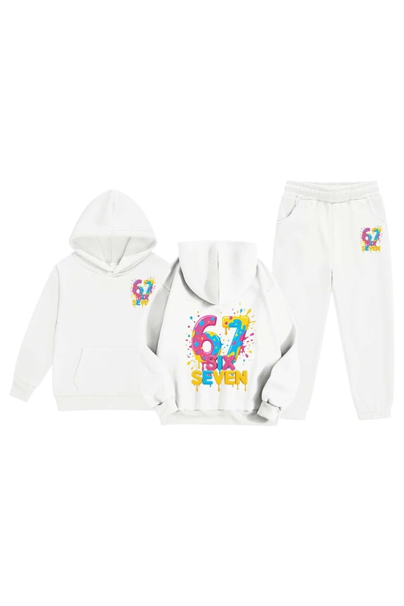 Kids 67 Ice Cream Clothes Set Six Seven Print Hoodie And Pants Set Cute Preppy 2 Piece Outfit For Boy Girl White 2 Y-3 Y