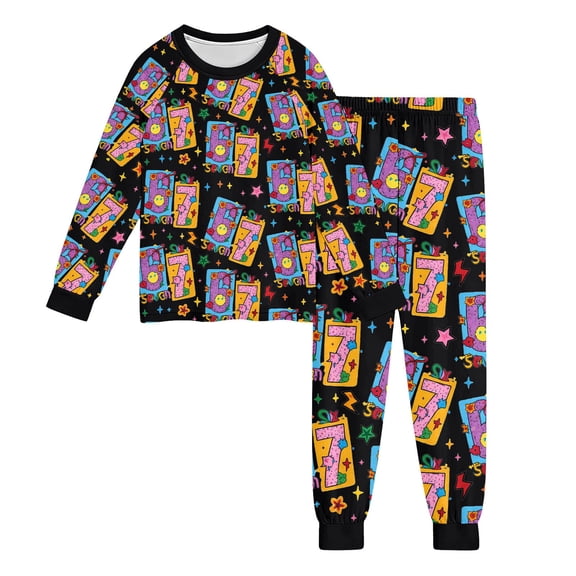 Kids 67 Meme Pjs 2 Piece Set Long Sleeve Cartoon Print Top Pjs Pants for Boys Girls Lounge Wear Black 6 Y-7 Y