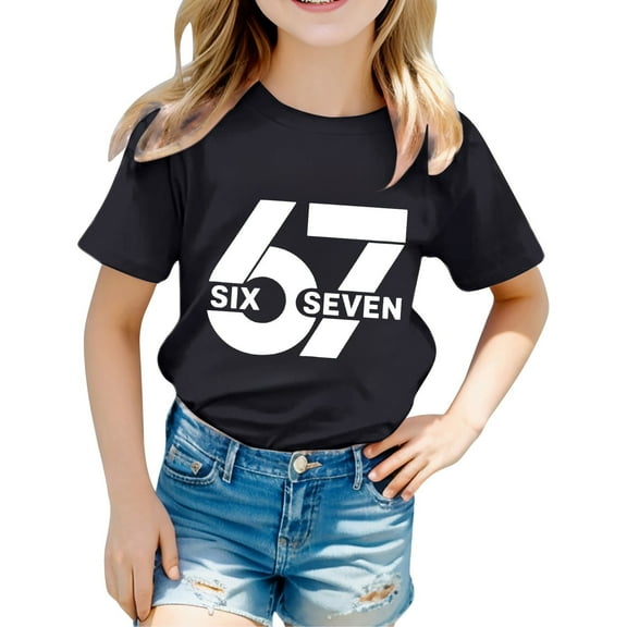 Kids 67 Shirt Unisex Kids Six Seven Meme T Shirt Short Sleeve Crewneck Funny Gen Alpha Slang Soft Comfortable Daily Play Tee Shirts for Boys Black 2 Years-3 Years