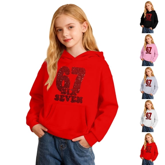 Kids 67 Sweatshirt Boys Girls Sparkle Six Seven Meme Cartoon Casual Hoodie 6 7 Outfits Black 3 Y-4 Y