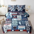 thumbnail image 1 of 7 Pcs Teal Patchwork Bed in a Bag King Comforter Set,Ice Hockey Sheet Set Teens Men,Navy Blue Sports Game Bedding with Comforter,Vintage Geometric Striped Quilt Cover, 1 of 5