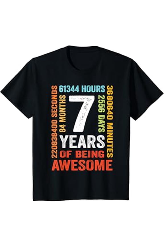 Kids 7th Birthday 7 Years Old Vintage Retro 84 Months T-Shirt