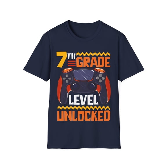 Kids 7th Grade Level Unlocked First Day Of School Video Game Unisex T-Shirt