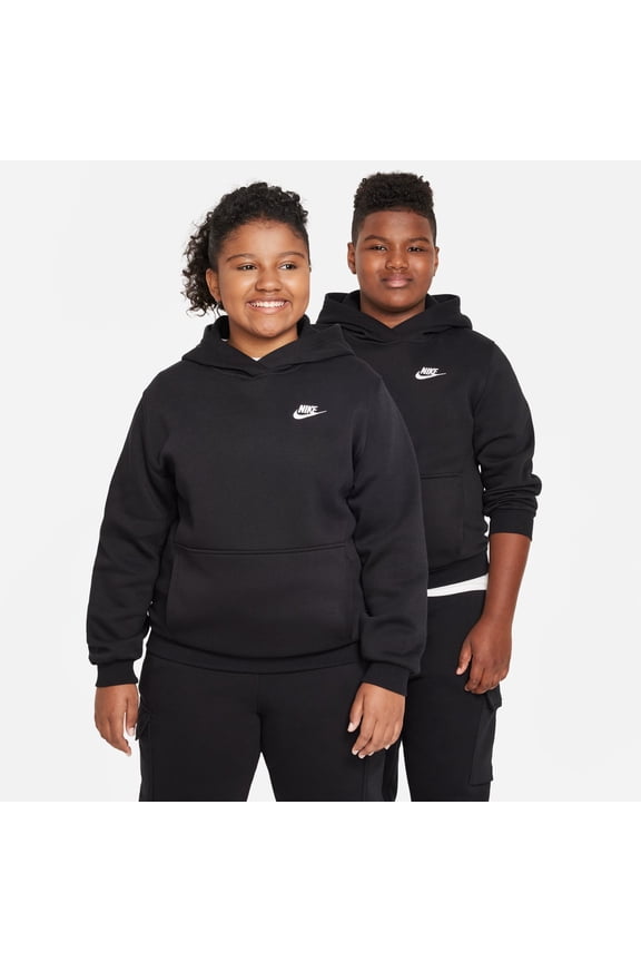 Kids 8-20 Nike Sportswear Club Embroidered Logo Fleece Pullover Hoodie Color: Black Size: MEDIUM