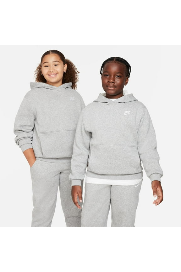 Kids 8-20 Nike Sportswear Club Embroidered Logo Fleece Pullover Hoodie Color: Dk Grey Heather Size: X LARGE