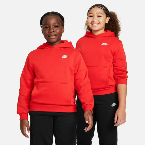 Kids 8-20 Nike Sportswear Club Embroidered Logo Fleece Pullover Hoodie Color: University Red Size: MEDIUM