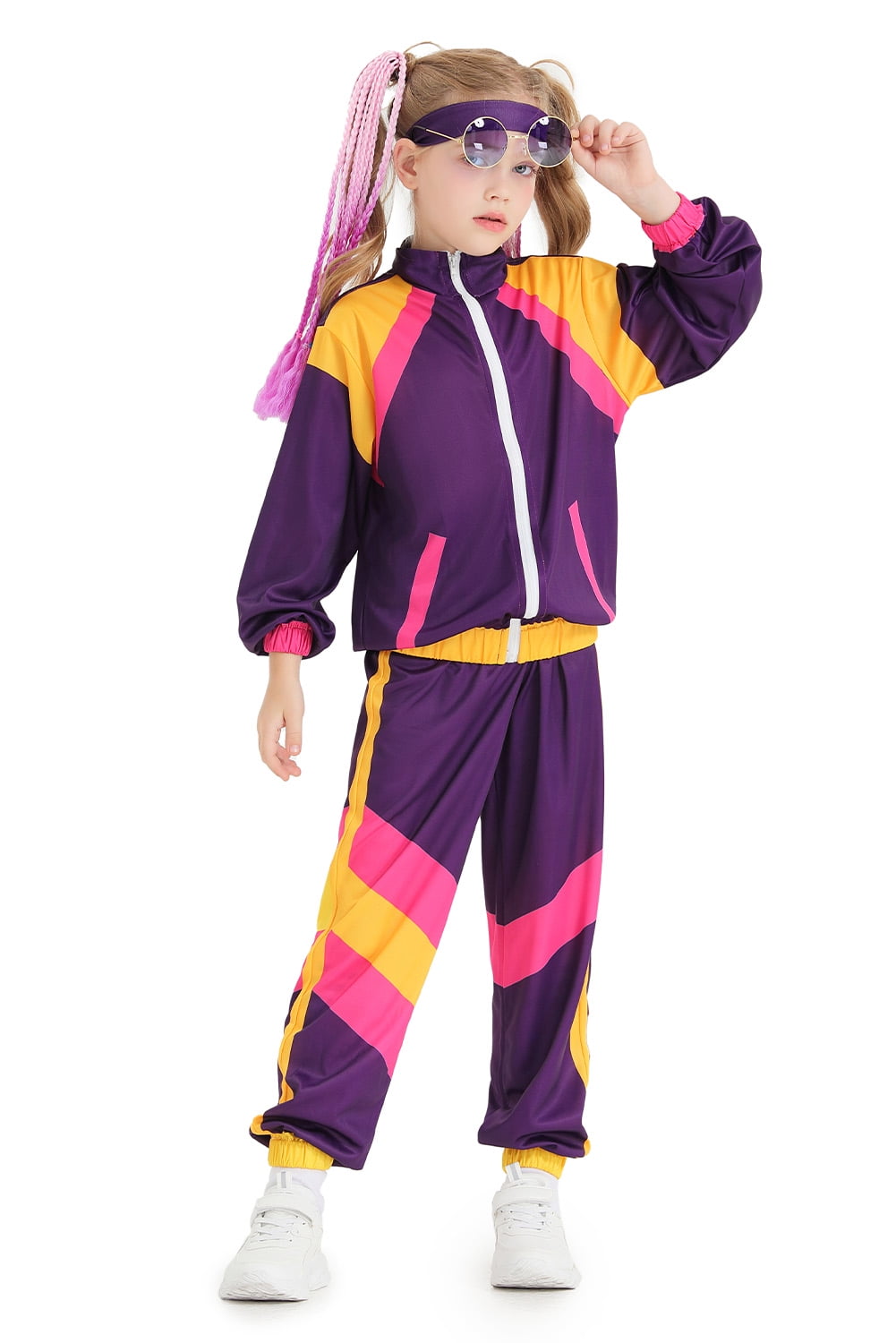 Women's 80s Retro Sportswear Set - Purple Tracksuit With Accessories (Sunglasses, Headband, Wristbands)