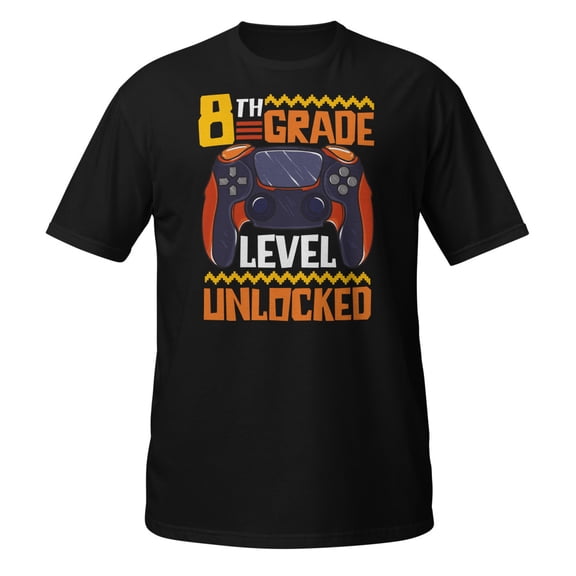 Kids 8th Grade Level Unlocked First Day Of School Video Game T-Shirt (Black, S)