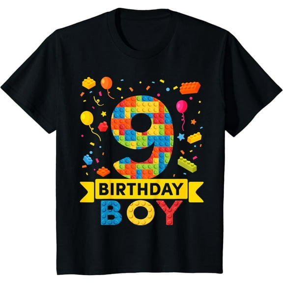 Kids 9 Year Old Building Blocks 9th Birthday Boy T-Shirt