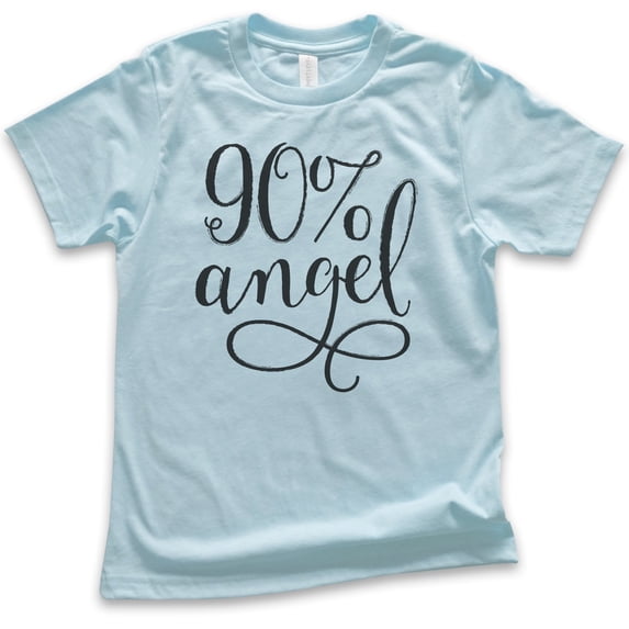 Kids 90% Angel Shirt, Youth Kids Boy Girl T-Shirt, Cute Shirt, Sweet Shirt, Daughter Tee, Sweetheart Tee, Light Blue, X-Small