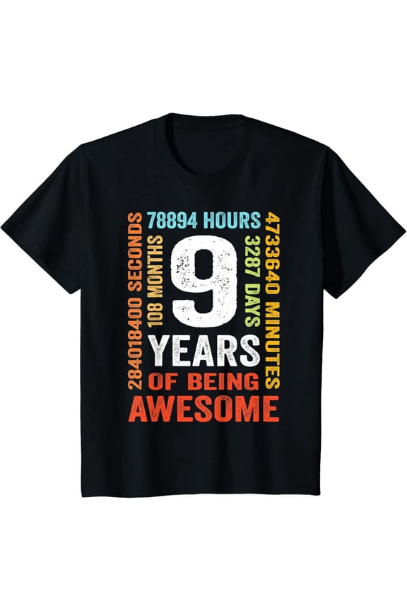 Kids 9Th Birthday 9 Years Old Vintage Retro 108 Months T-Shirt Unisex S-5XL Hot Trending Shirt, Vintage Birthday Gift