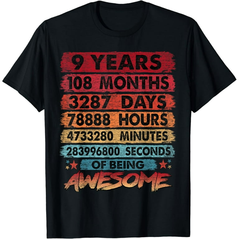 Kids 9th Birthday Shirt Years Old Vintage 108 Months Boys T
