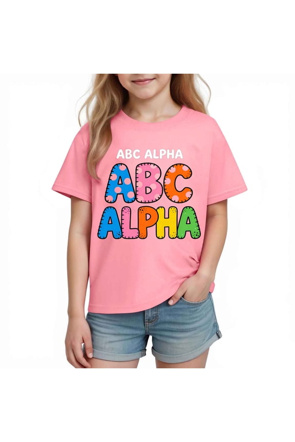 Kids ABC Tshirt Pink | Boys Alphabet Graphic Tee 100% Cotton Soft Shirt for Kids & Big Kids 3-10 Years | Educational Playwear for School & Casual,Size 3 T