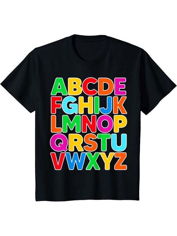 Kids ABCs Shirt Alphabet Colorful Letters Reading Kids T-Shirt men and women can wear, black, white, gifts