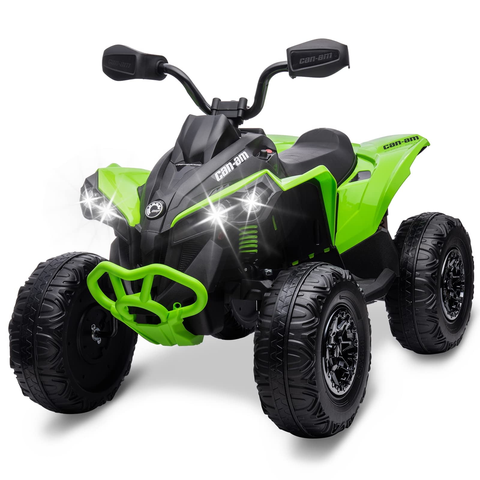 Kids ATV 12V Ride on Toy Car Bombardier Licensed BRP Can am 4 Wheeler Quad Electric Vehicle w LED Lights Music USB Treaded Tires Best Gifts for