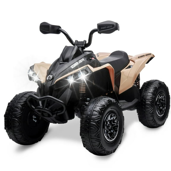 Kids ATV, 12V Ride on Toy Car Bombardier Licensed BRP Can-am 4 Wheeler Quad Electric Vehicles with Remote Control, w/LED Lights, Spring Suspension, Treaded Tires, Music, USB & AUX, Bluetooth