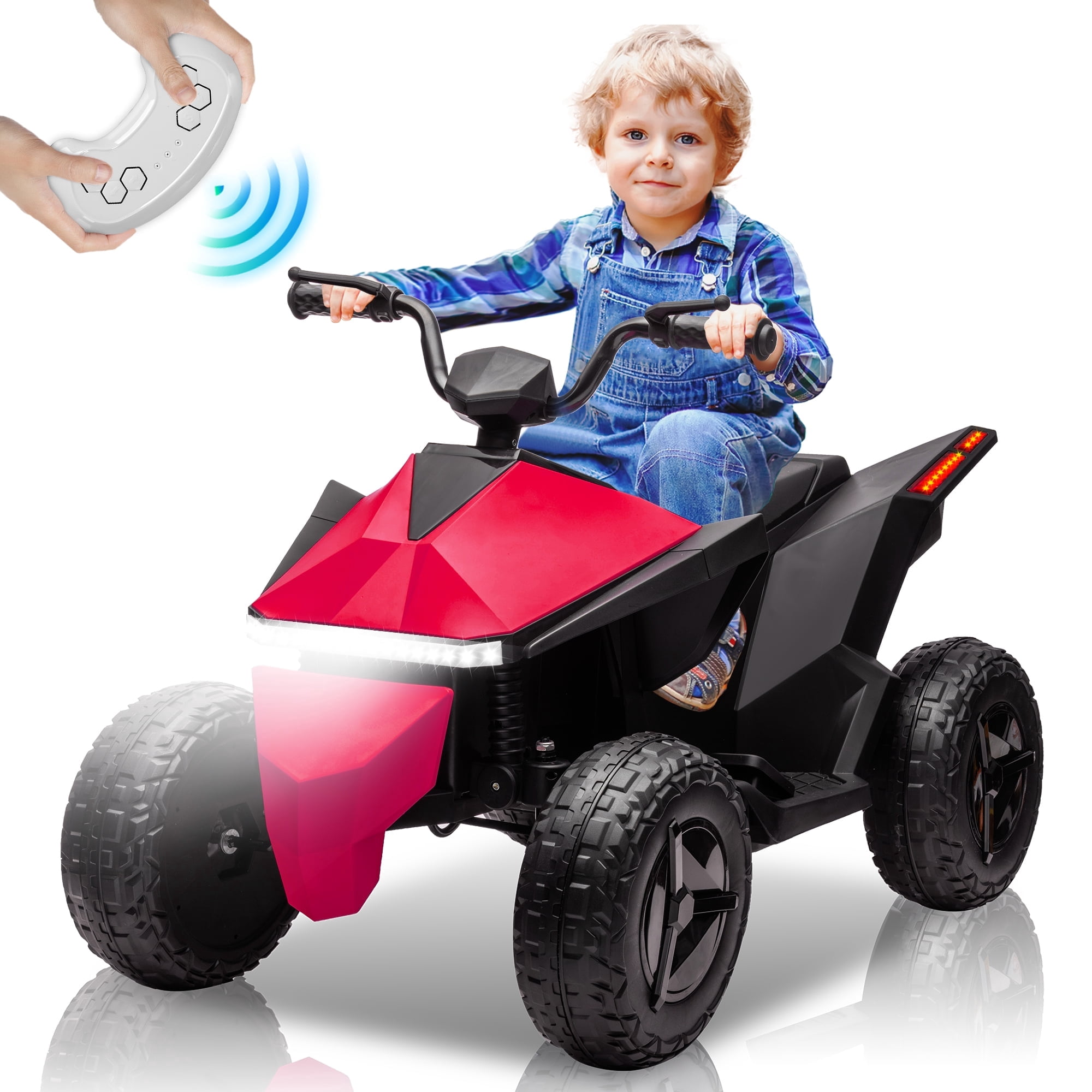 POP FRIENDS Kids ATV 24V, 4WD Ride on Toys Electric Car for Ages 3+ Toddlers Boys Girls with Remote Control, LED Headlights, Anti-Slip Tires, Bluetooth, Music Player, Pro Pink