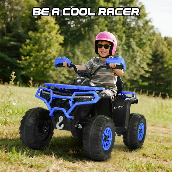 Kids ATV 4 Wheeler, 24V Ride on Toys with 2 Seater, Electric Car Bluetooth&MP3 ,and Flag,Blue