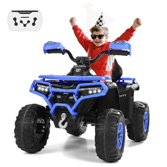 Kids ATV 4 Wheeler, 24V Ride on Toys with 2 Seater, Electric Car w/ Bluetooth/MP3 ,and Flag,Blue
