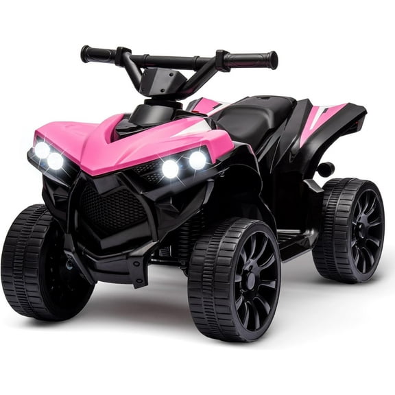Kids ATV 4 Wheeler, 6V Ride On Toy w/ 1.8 Mph Max Speed, Wear-Resistant Wheels, Led Lights, Foot Pedal and Music, Electric Vehicle Quad Car for Kids Toddlers (Pink Black)