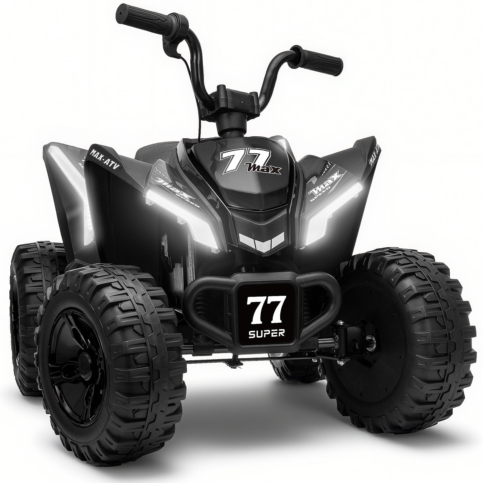 Kids ATV 4 Wheeler, Two Seater 24V Ride On Toy for Big Kid w/Unique LED Light, Music, Wireless, Story, 24 Volt Ride on Car Electric Quad for Boys Girls, Black