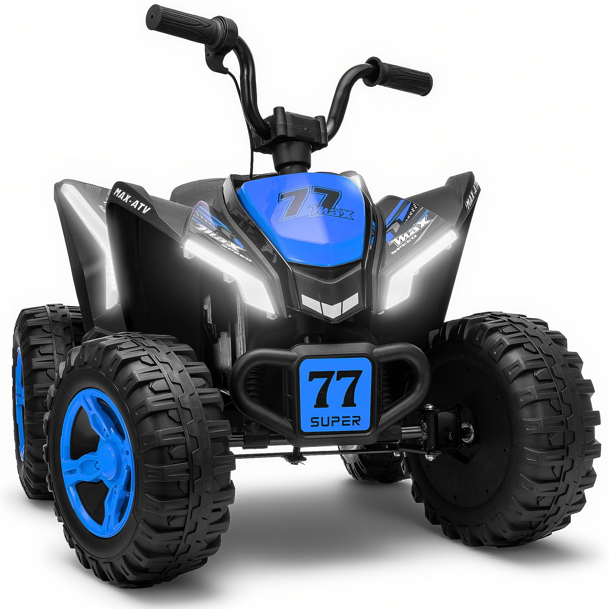 Kids ATV 4 Wheeler, Two Seater 24V Ride On Toy for Big Kid w/Unique LED Light, Music, Wireless, Story, 24 Volt Ride on Car Electric Quad for Boys Girls, Blue
