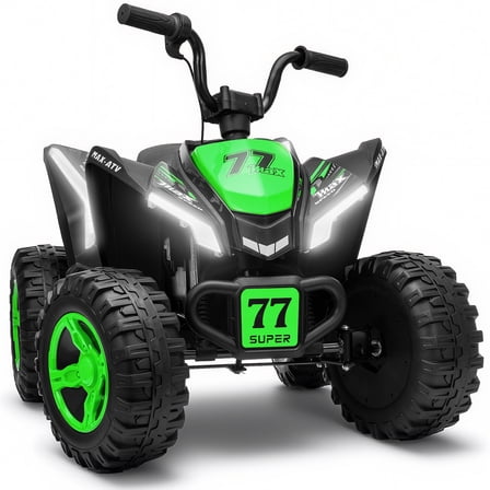 Kids ATV 4 Wheeler, Two Seater 24V Ride On Toy for Big Kid w/Unique LED Light, Music, Wireless, Story, 24 Volt Ride on Car Electric Quad for Boys Girls, Green