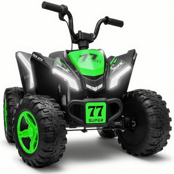 Kids ATV 4 Wheeler, Two Seater 24V Ride On Toy for Big Kid w/Unique LED Light, Music, Wireless, Story, 24 Volt Ride on Car Electric Quad for Boys Girls, Green
