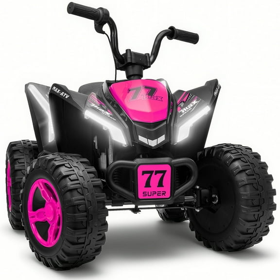 Kids ATV 4 Wheeler, Two Seater 24V Ride On Toy for Big Kid w/Unique LED Light, Music, Wireless, Story, 24 Volt Ride on Car Electric Quad for Boys Girls, Pink
