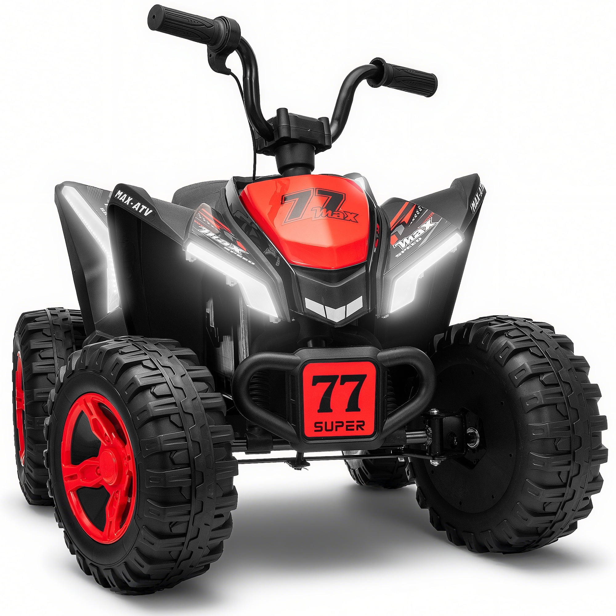 Kids ATV 4 Wheeler, Two Seater 24V Ride On Toy for Big Kid w/Unique LED Light, Music, Wireless, Story, 24 Volt Ride on Car Electric Quad for Boys Girls, Red